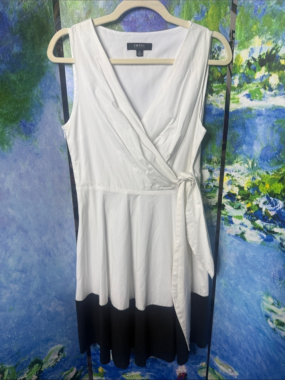 IMNYC Isaac Mizrahi White & Black Colorblock Faux Wrap Dress Size 4